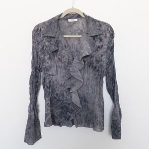 Y2K Dress-U Womens Blouse Size M Gray Crinkle Sheer‎ Ruffle Whimsigoth Witchy